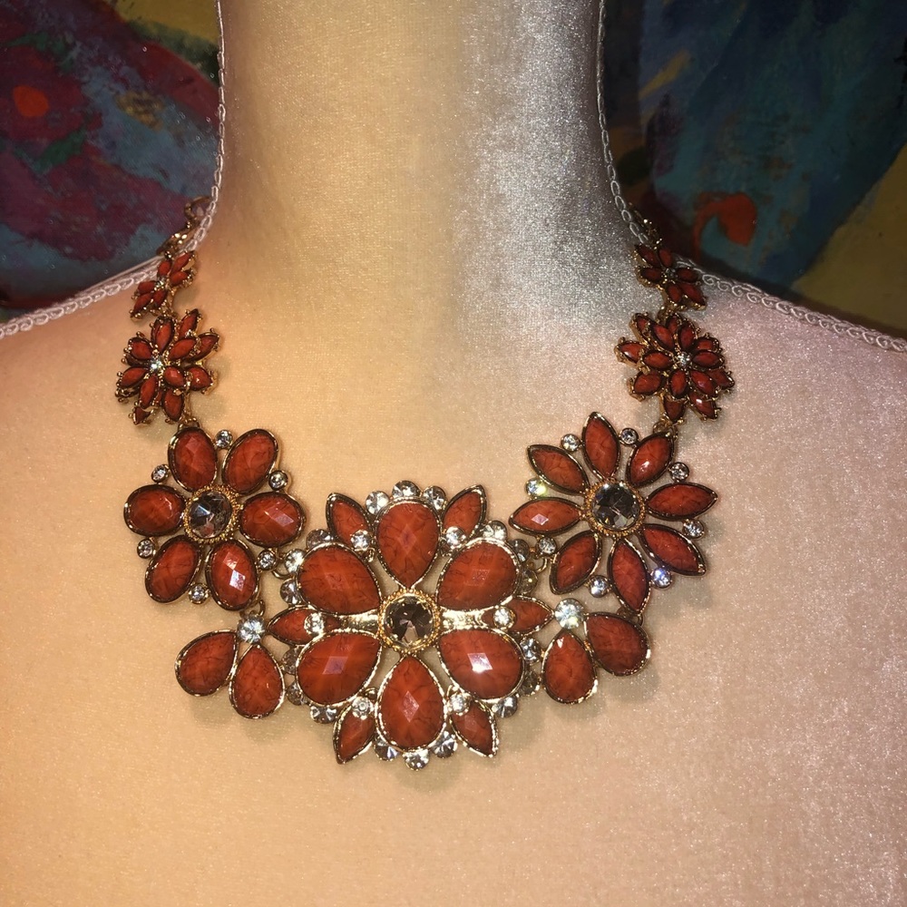 Amrita Austrian Coral & Crystal Floral Necklace